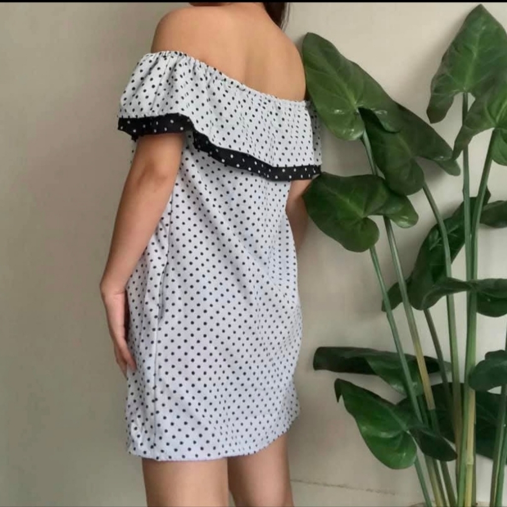 ZARA Collection Polka Dot Off-Shoulder Mini Dress Size: XS - Picture 2 of 6